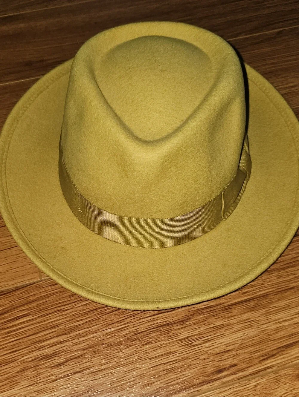 Urban Outfitters (UO) Flat Brim Wool Fedora Hat in Mustard Yellow